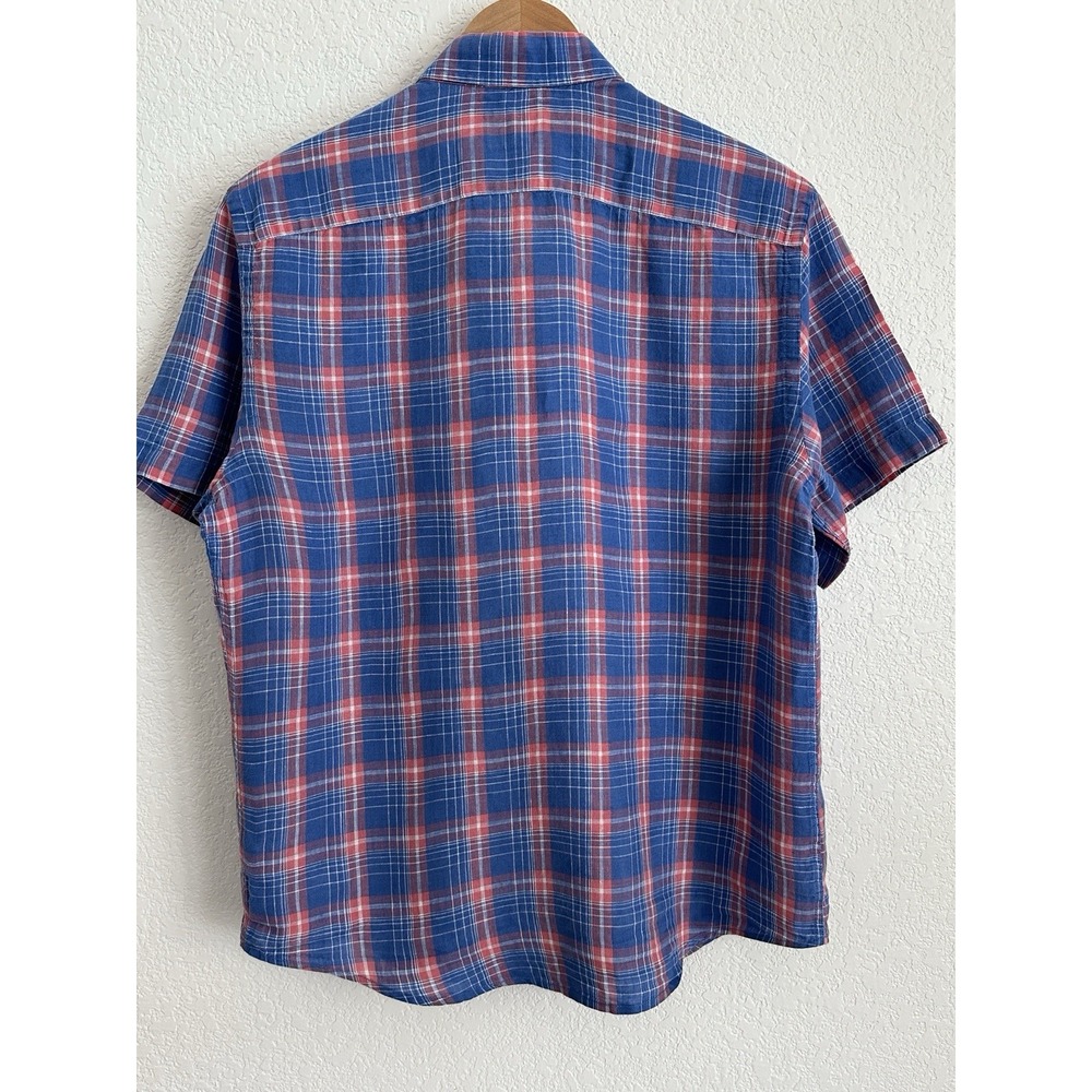 UNTUCKit 100% Linen Short Sleeve Preppy Casual Men's‎ Shirt Blue Pink Plaid Med - Picture 6 of 10